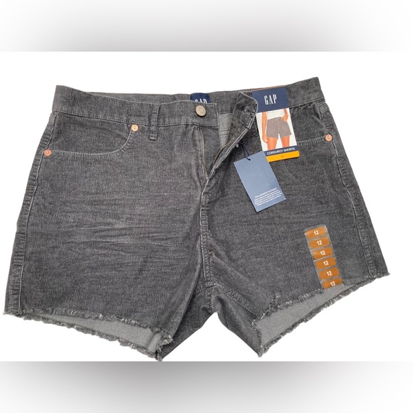 GAP “Silver Bells” Charcoal Gray Corduroy Mid Rise Frayed Raw Hem Retro Shorts - Picture 4 of 6